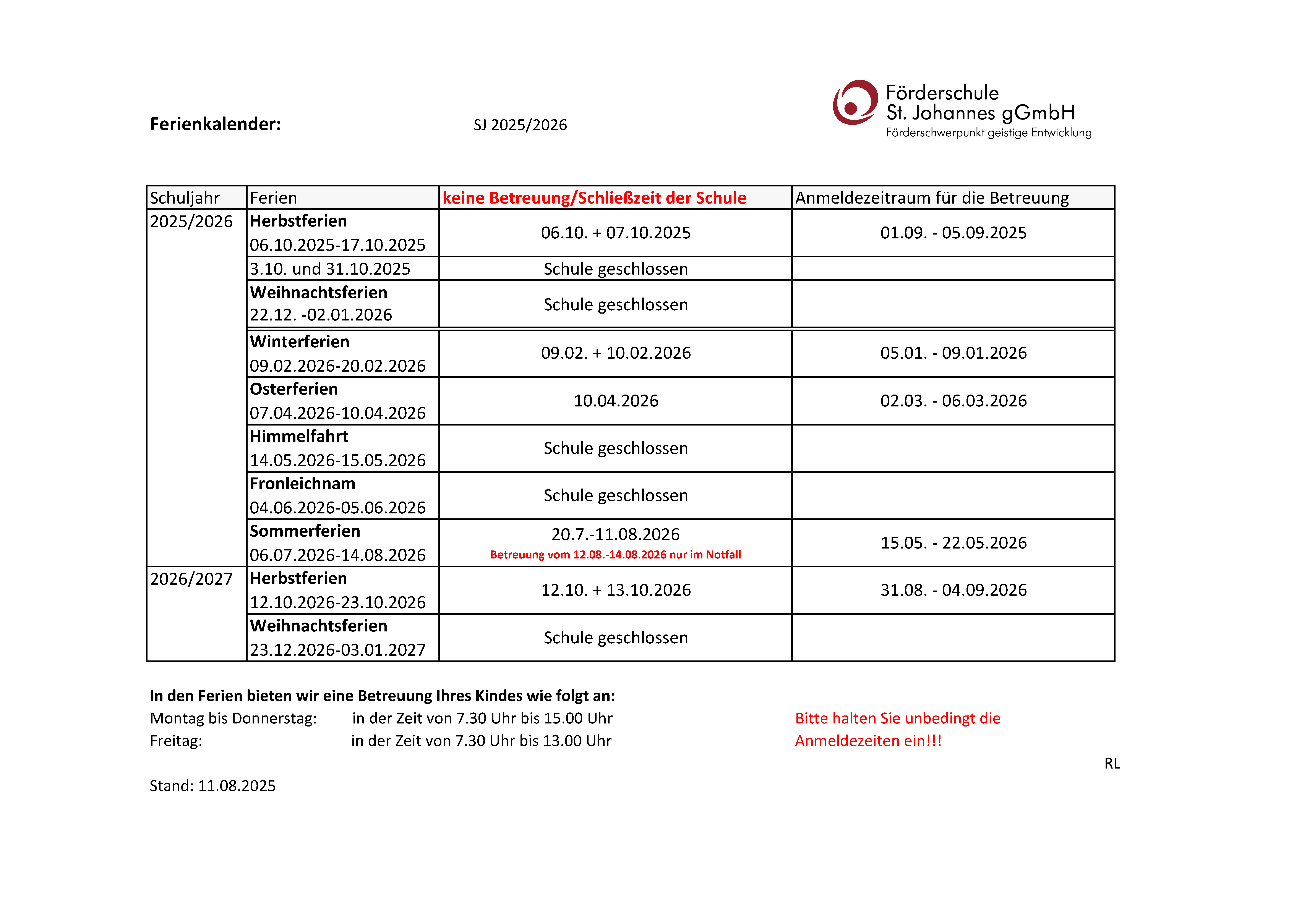 Ferienkalender 2024 2025